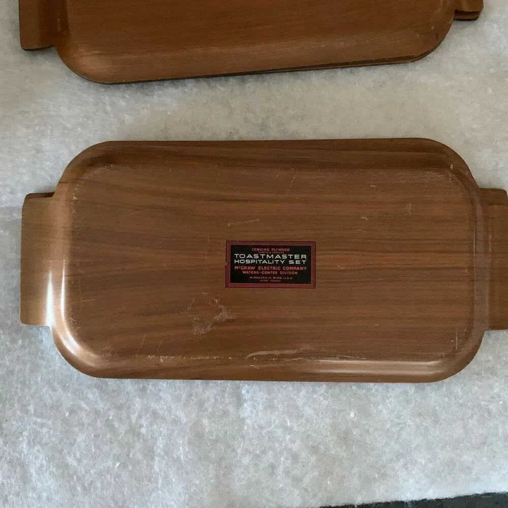 4 Toastmaster Hospitality Set Trays McGraw Electric Co. Mid Century Wood USA